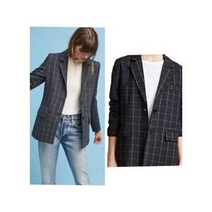3496) Anthropologie Evidnt Gray Plaid Two Button Pockets Lined  Blazer Large
